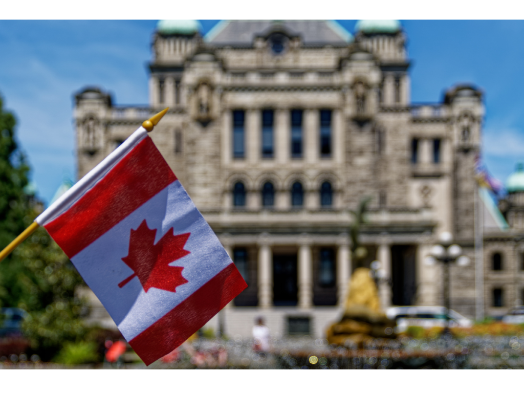 Canadian flag and capitol building